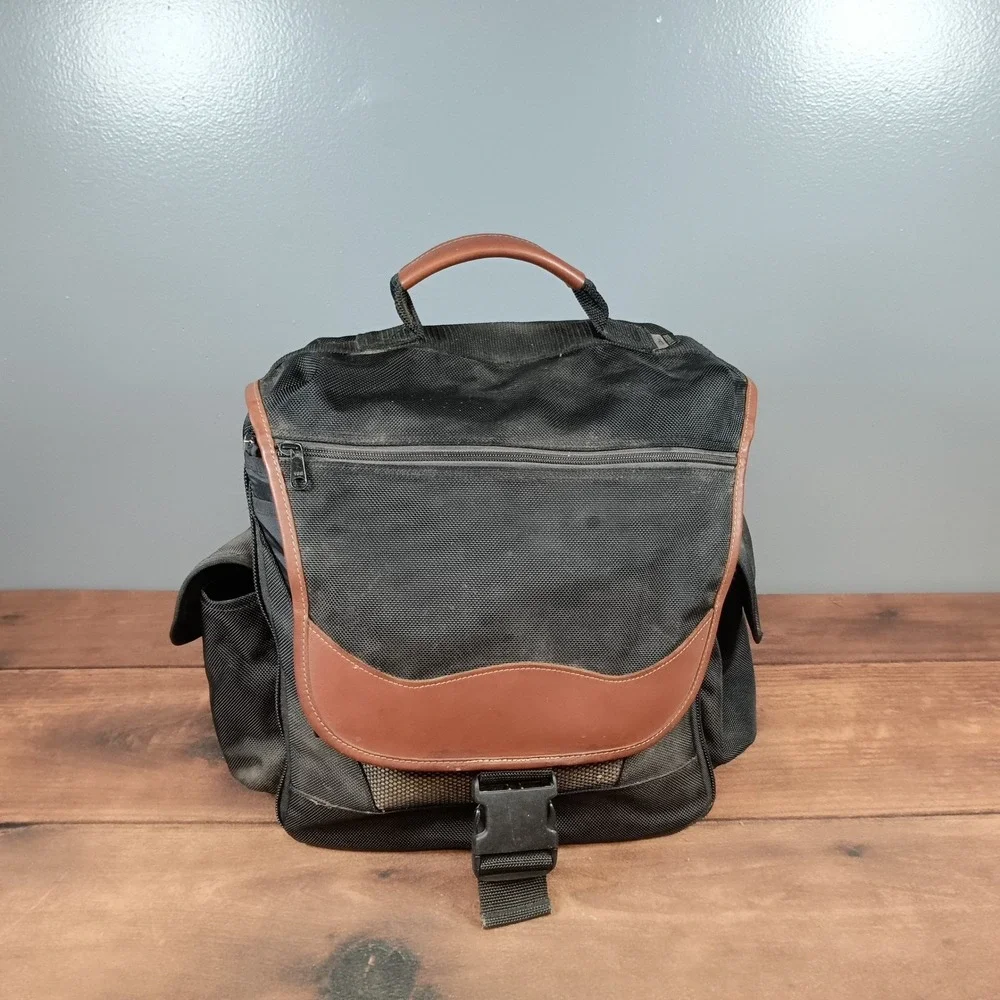 LL Bean Traveler Black Brown Trim‎ Laptop Camera Messenger Shoulder Bag